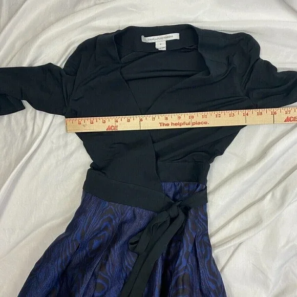 DVF Diane von Furstenberg JEWEL Shadow Blue Black Silk Combo Wrap Dress Size 0 - Picture 12 of 13